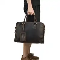 Genuine Leather Men Business Briefcase Vintage Crazy Horse Cow Leather 14" Laptop Handbag Big Cowhide Shoulder Messenger Bag