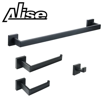 

Alise Bathroom 4-Piece Accessory Set,Towel Bar Towel Hook Towel Ring and Toilet Paper Holder,SUS 304 Stainless Steel Matte Black