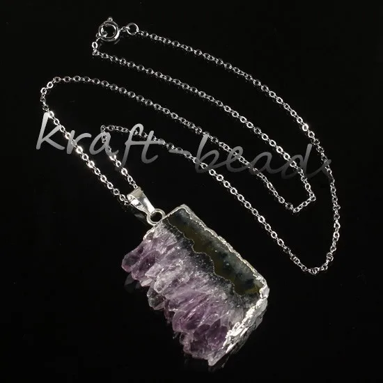 Natural Gnergy Gemstone~ Double Buckle Irregular Shape Pendant Natural Purple Amethysts Quartz Stone Necklace Fashion Jewelry 25 AA00409002312b