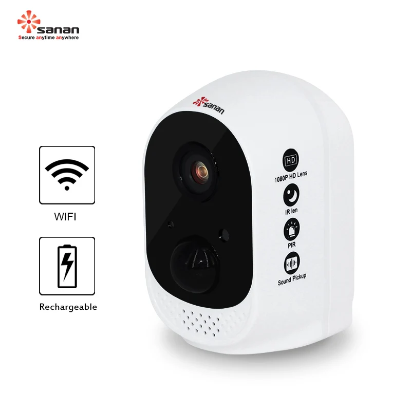 

Sanan Wire-Free Rechargeable Battery IP Wifi Camera 1080P Outdoor Indoor Weatherproof IP66 HD Surveillance Camera PIR Alarm