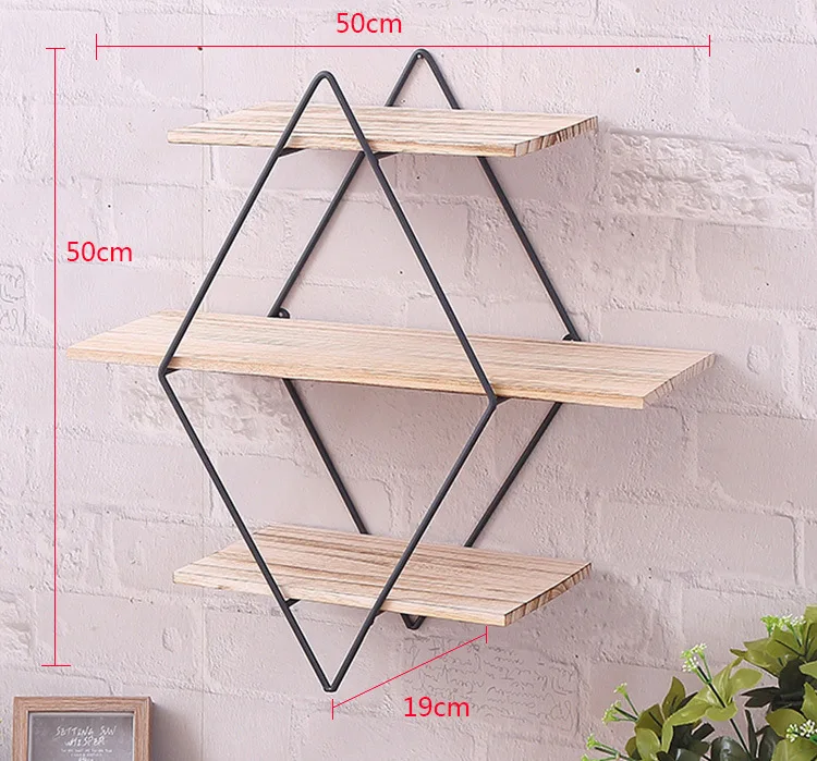 A1 ромб кованого железа деревянные настенные полки стеллажи старинные твердые деревянные настенные крепления креативные настенные перегородки lo8131130