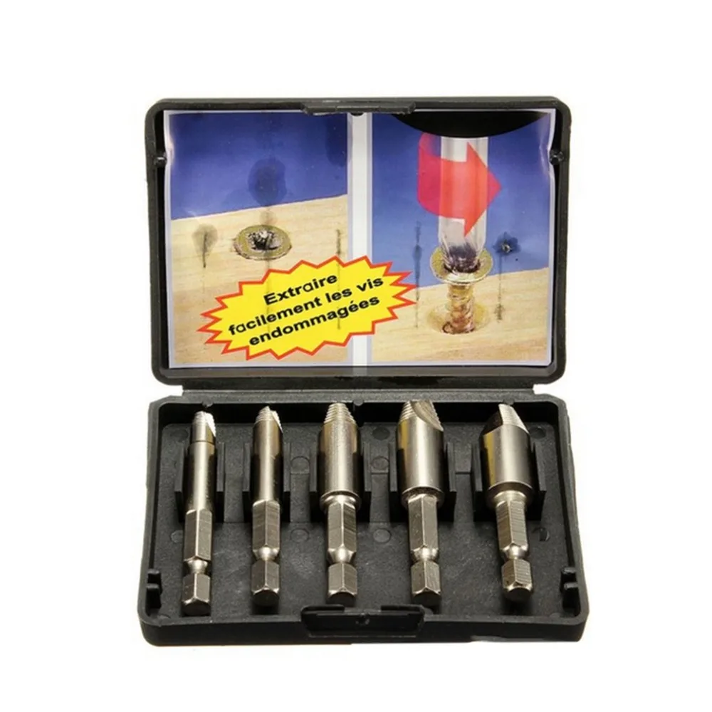 5pcs/set Professional High Speed Steel Screw Extractor Drill Bits Out Remover Tools Set Broken