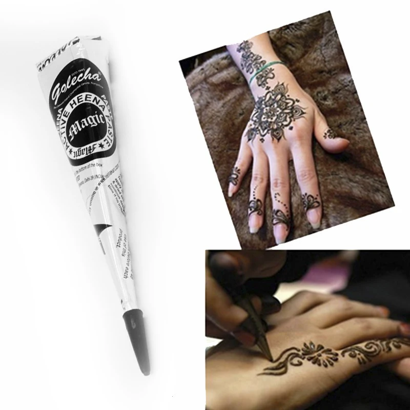 4 قطعة/الوحدة الطبيعي الأسود موقع قران الحناء المخاريط الهندي الوشم لصق للماء DIY الرسم الوشم الجسم الطلاء الفن كريم مخروط ل الاستنسل
