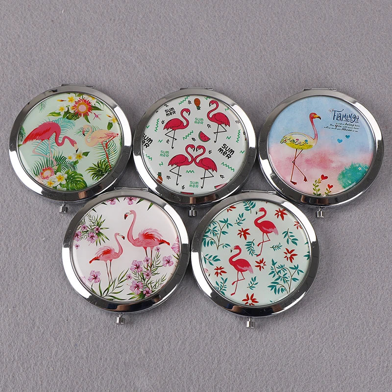 double-side folding mirror Makeup Mirror Flamingo Pattern Portable Compact Pocket women girl Cosmetic Small Compact Mirrors