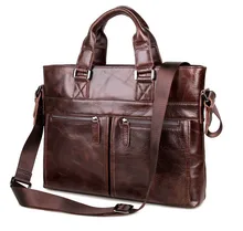 High Quality Vintage 100% Real Genuine Leather Bag Men Messenger Bags Cow Leather Portfolios Briefcase 14″ Laptop bag #VP-J7220