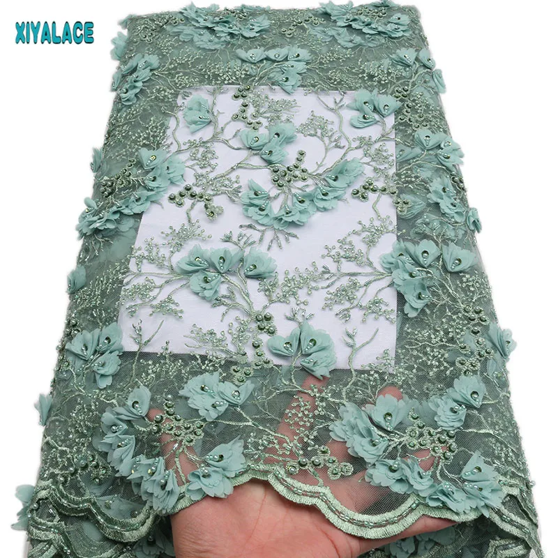 

Luxury Fabric High Quality 3d Lace Applique Embroidery African French Lace Fabric With Beads For Wedding 5yards PGC1520B-2