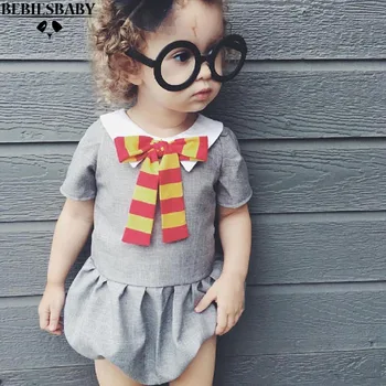 

2017 BebiesBaby Summer Newborn Baby Girls Rompers Kids Lolita Cute Girl Gray romper short sleeve Cheap Jumpsuit Baby Clothes 0-3