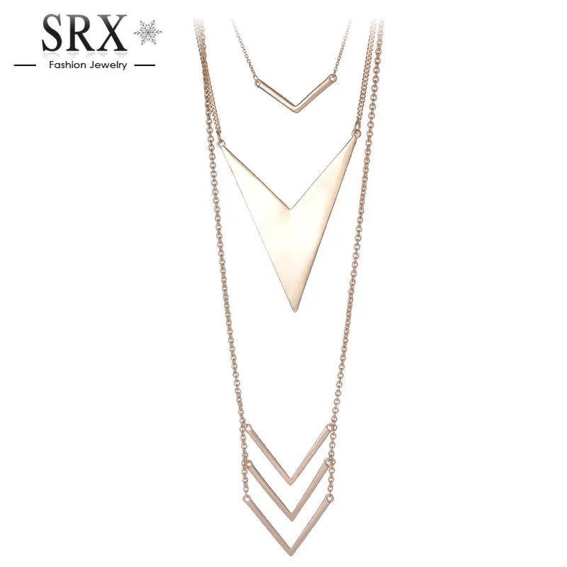 2016 New Brand Gold Silver Plated Long Link Chain Romantic Arrow Triangle Shaped font b Pendant