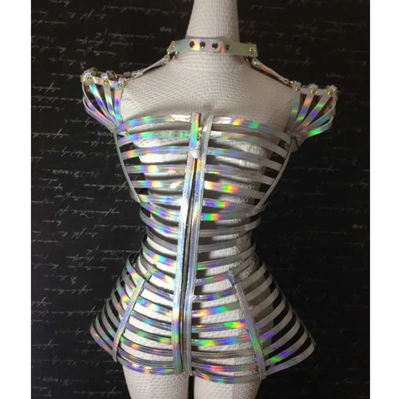 

mirror costumes future technology space clothing hollow female singer DJ DS GOG dance wear stage costumes