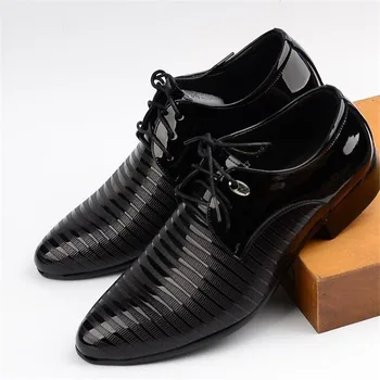 

Leather brand PU Leather Fashion Men Business Dress Loafers Pointy Black Shoes Oxford Breathable Formal Wedding Shoes 2019