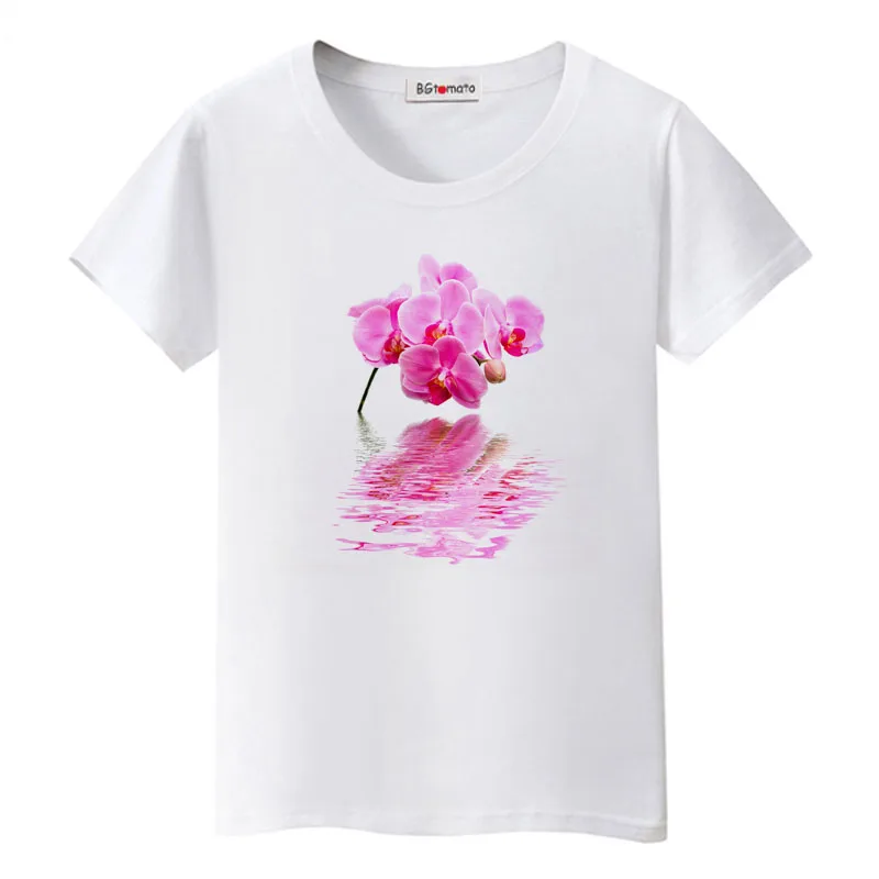 

BGtomato Pink flowers lovely tshirt women classical design beautiful flowers t-shirt short sleeve casual tops comfortable tees