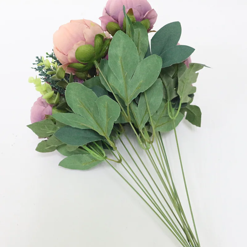 Flone Hight Quality Silk Flower European Peony Flower Bouquet Artificial Flowers Fake Leaf Wedding Home Party Decoration (17)