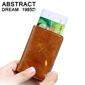 

RFID Wallet men's luxury automatic Card ID Holders wallet real Leather metal Business wallet woman Aluminium Credit Card purse