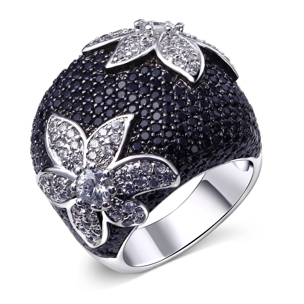 

Fashion Engagement Rings for Women Gold Filled Jewelry Vintage Wedding Birthday Stone Gifts White & Black Zircon Ring Bijoux