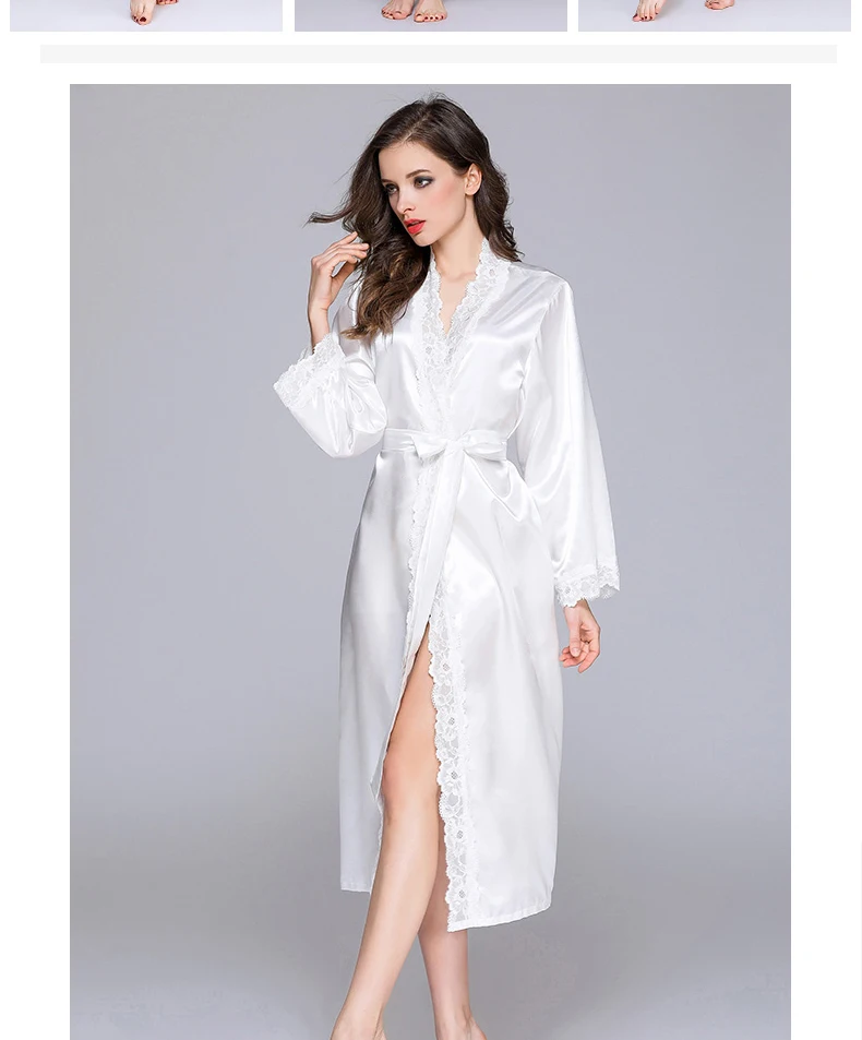 Женский шелковистый кружевной длинный халат, летние женские ночные рубашки, халат, сексуальный белый свадебный халат для невесты, халат для подружки невесты