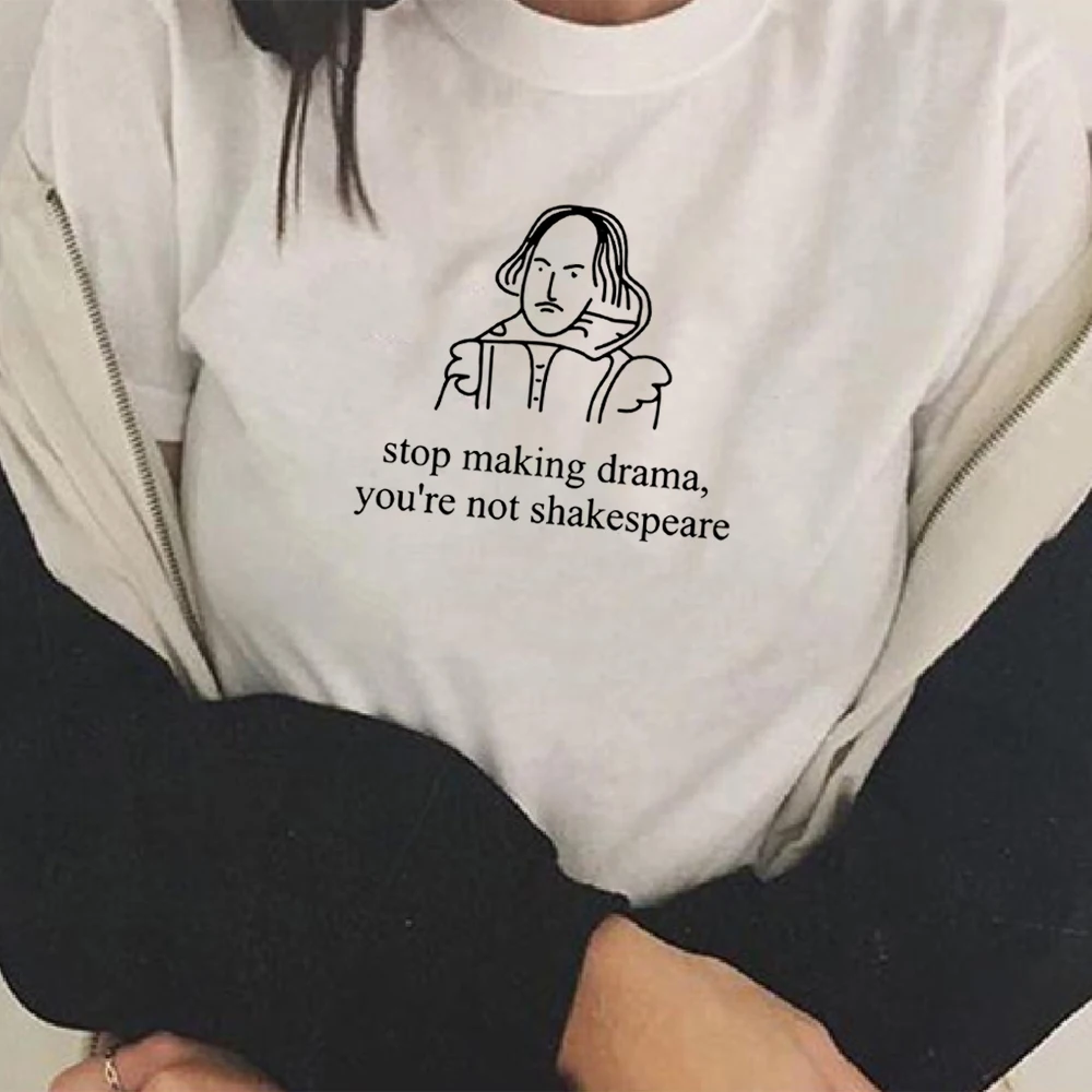 Смешная футболка с надписью Stop Making Drama женская летняя Tumblr Grunge модная белая