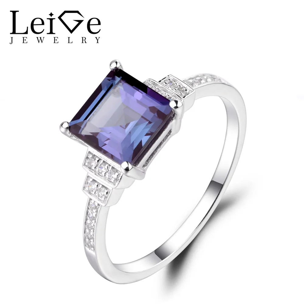 Leige Jewelry Square Cut Alexandrite Engagement Rings for Women