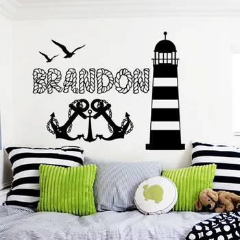 

Wall Decals Anchor Nautical Nursery Sticker Personalized Custom Name Decor