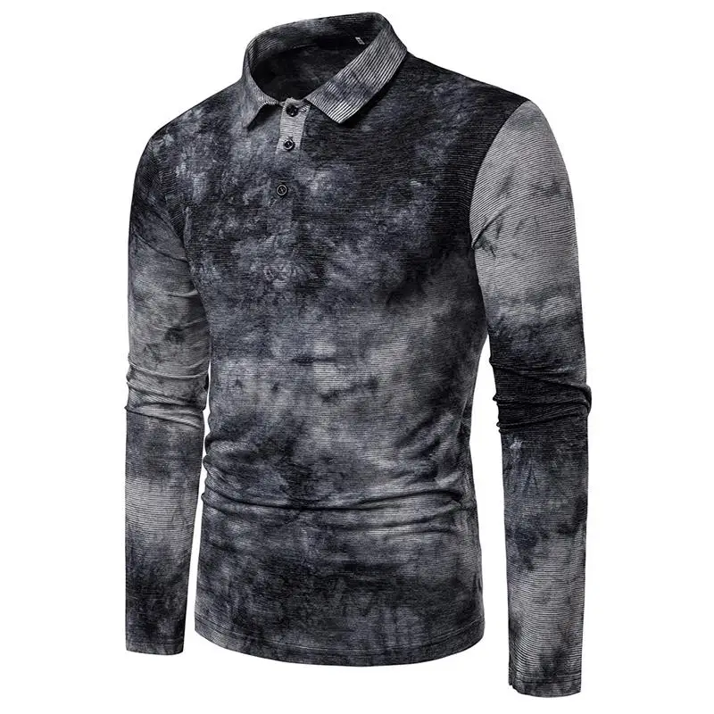 

Lapel collar Polo Shirt Men Dyeing design Mens Polo Shirt Tops Tees Men's Clothes Casual Gray Orange Blue