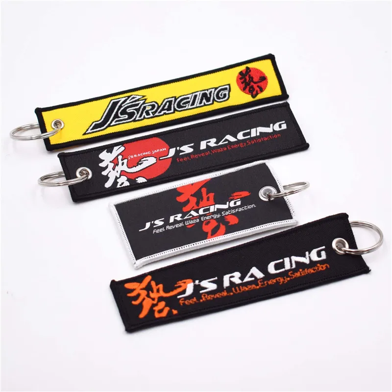 

10pcs JS Racing Key Ring Embroidery Keychain Luggage Tag for Motorcycles and Cars Key Tag Racing Key Chain
