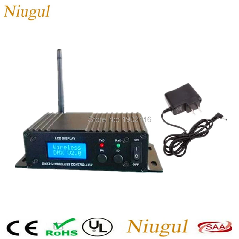 

Niugul Wireless DMX 512 Controller Transmitter & Receiver 2in1 LCD Display Power Adjustable Repeater LED Lighting Controller