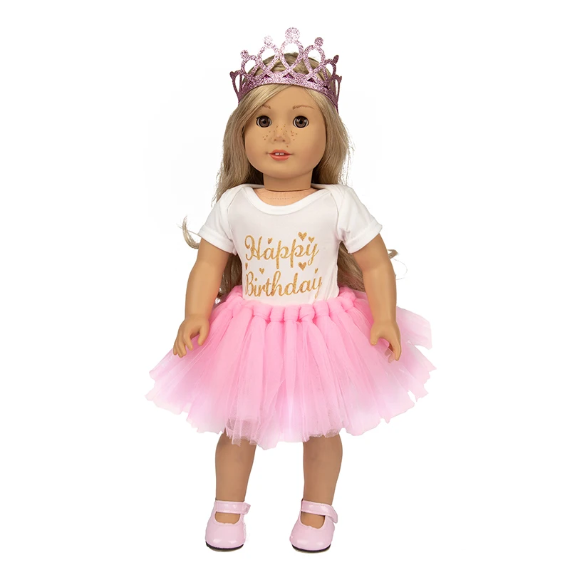 

Born New Baby Doll Clothes Accessories Fit 18 inch Blue Pink Red Color Birthday cake skirt suit For Baby Birthday Festival Gift