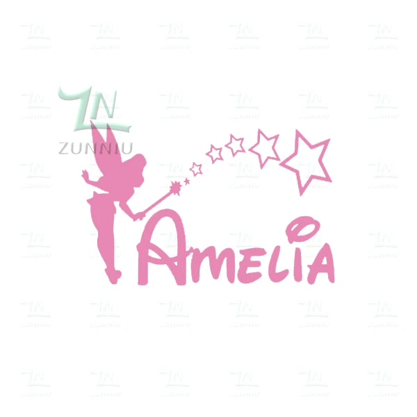 D0011 персонализированные Настенная Наклейка "Фея" для девочек имя спальня принцесса Тинкербелл пользовательское имя искусство стены виниловые наклейки для детской комнаты настенный Декор - Цвет: Розовый
