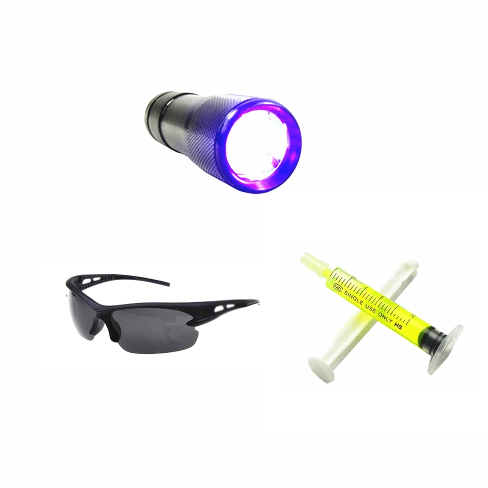 HARBLL 1PCS UV flashlight,1PCS R134a R12 Car Fluorescent oil,1PCS Leak glasses Automotive Air Conditioning Repair Tool 