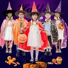 Детский костюм для Хэллоуина, волшебник, ведьма накидка халат и шапка для мальчиков и девочек 8-24