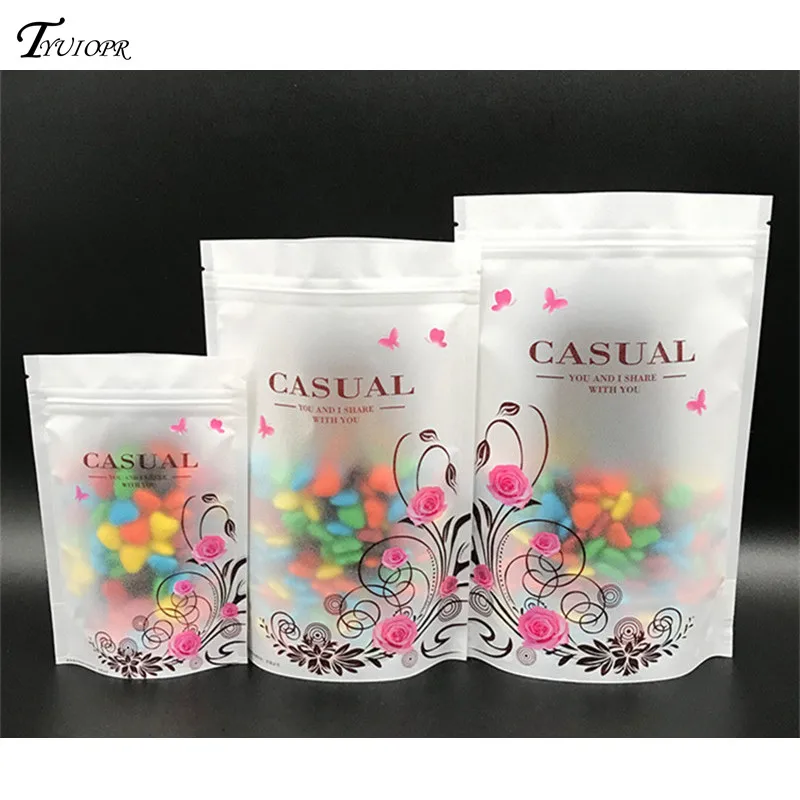 

10Pcs High Grade Transparent Storage Bag Matte Colorful Pattern Self-supporting Plastic Food Packaging Ziplock Bag Gift Bags
