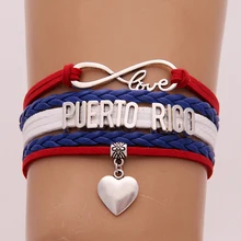 Прямая Бесконечная любовь Национальный флаг пуерто-Рико Подвеска для браслета в форме сердца кожаные браслеты и браслеты для женщин и мужчин ювелирные изделия