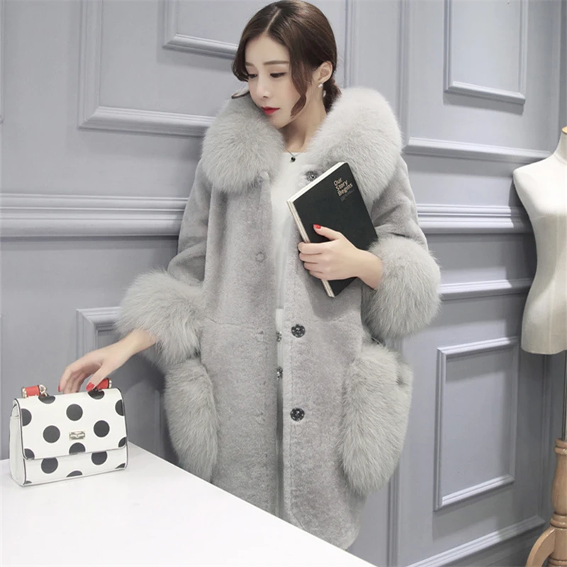 Manteaux La Nouvelle Renard 2018 Hiver Fourrure Mode red Épais À Gray De Taille Parker Manteau Femmes Plus L0282 Longues Capuchon Manches Occasionnel Chaud UqgUTxt