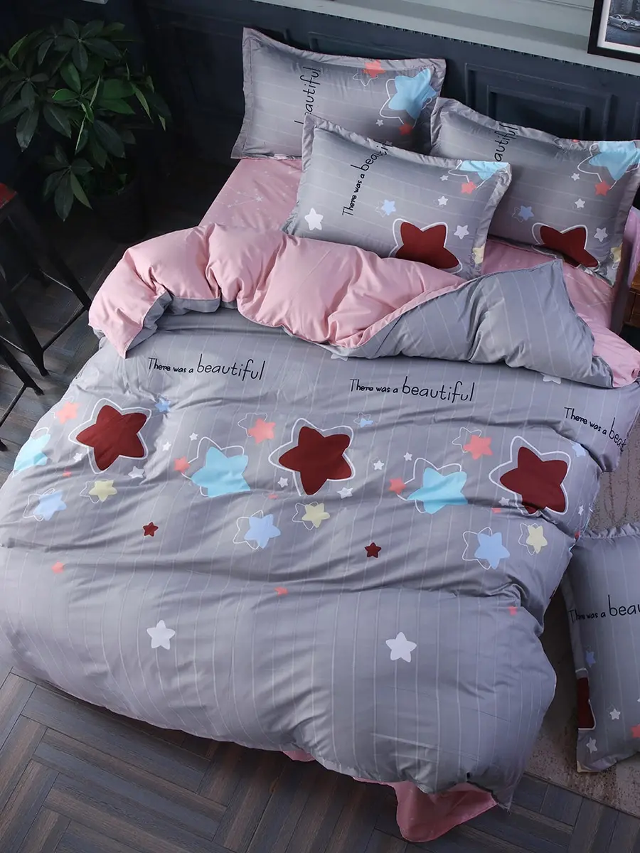 

4 Pcs Duvet Cover Set Modern Colored Stars Pattern Comfortable Bedsheet Set
