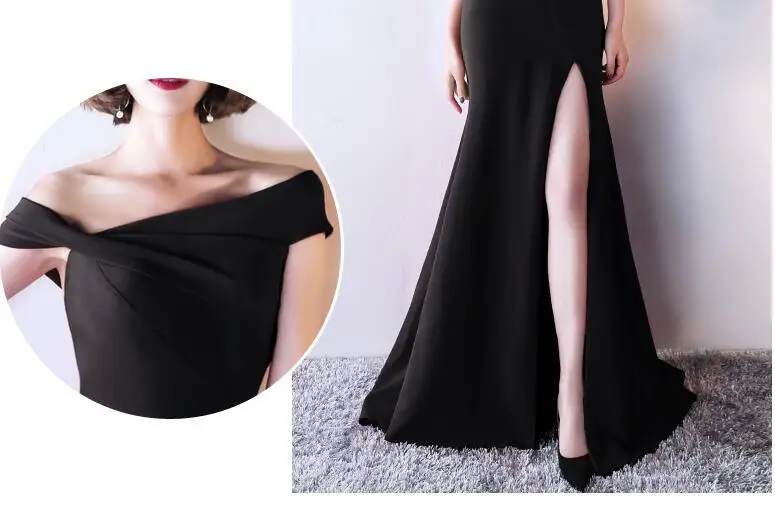 Beauty Emily Sexy Black Mermaid Evening Dresses 2017 Boat-Neck Elastic Satin Women Formal Party Prom Dresses Long Evening Gowns