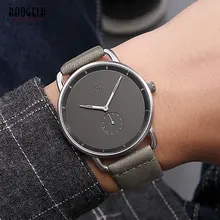 Baogela мужские повседневные часы с серым кожаным ремешком, простые кварцевые наручные часы, водонепроницаемые минималистичные часы Relogios Masculinos 1806G-Gray