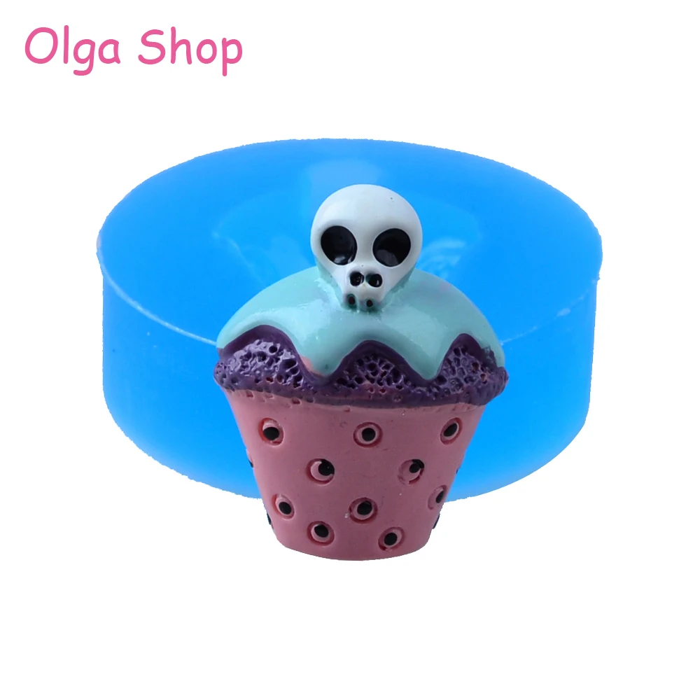 

JYL307 25.7mm Halloween Cupcake with Skull Silicone Mold - Sugarcraft, Cake Decorating Tools, Fondant, Jewelry, Candy, Resin Wax