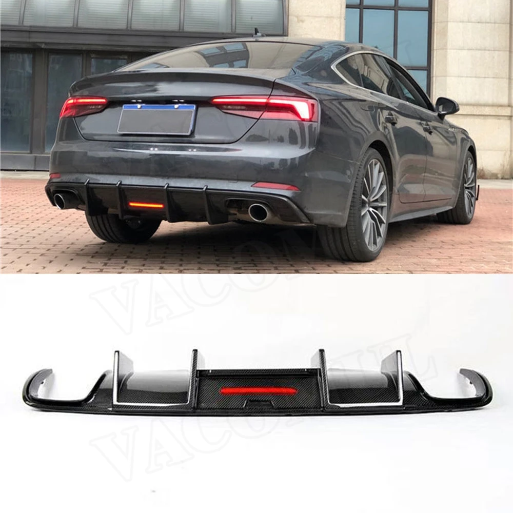 

Carbon Fiber Rear Bumper Lip Diffuser Spoiler With LED Light for Audi A5 S5 Sedan 4 Door 2017 2018 2019 Car Styling