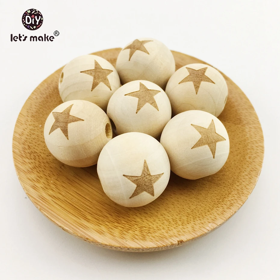 

Let's Make Natural Color Star Round Wood Beads 20pcs 20mm Shower Gift Can Chew Maple Wooden Balls DIY Teething Necklace Beads