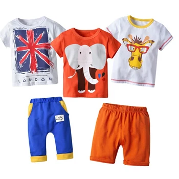 

5pcs/set Kids Girls Boys Clothing Set Children Summer Boys Clothes Cartoon Kids Clothing Set T-shit+Shorts Cotton Set 2-6Y