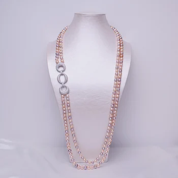 

Nearround Pearl 8-9mm Strong Luster Multicolor Freshwater Pearl Necklace 75cm Double Strand Necklace Jewelry Women Gifts