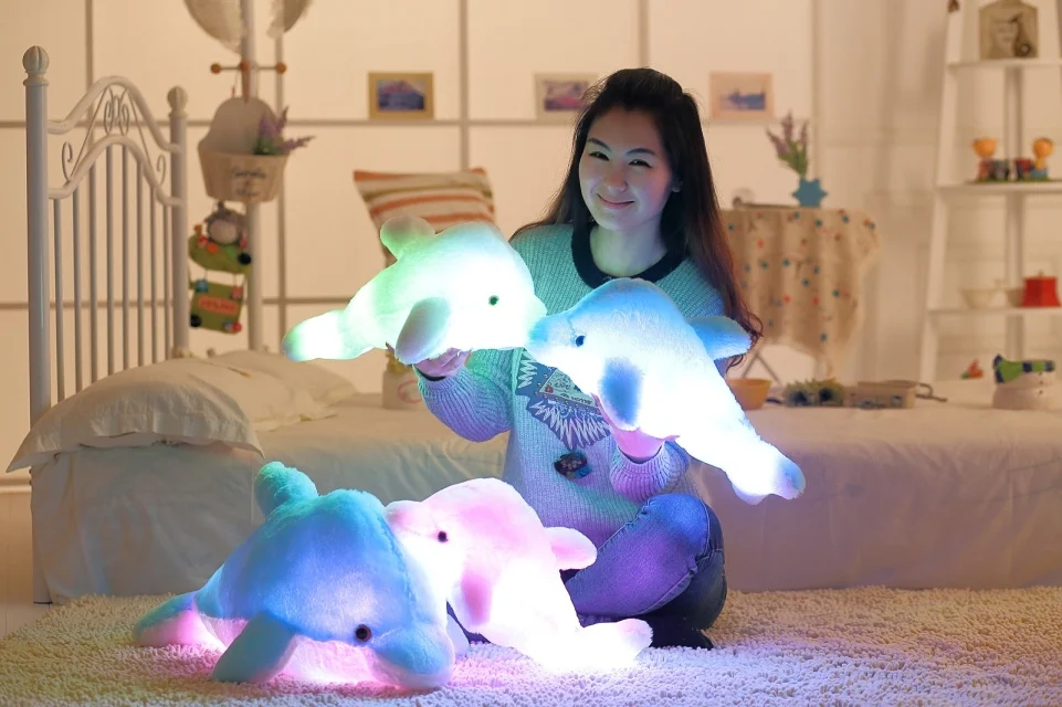45cm Light up Plush Stuffed FLASHING Dolphin Toy Cushion Pillow LED Light Inside For Party ...