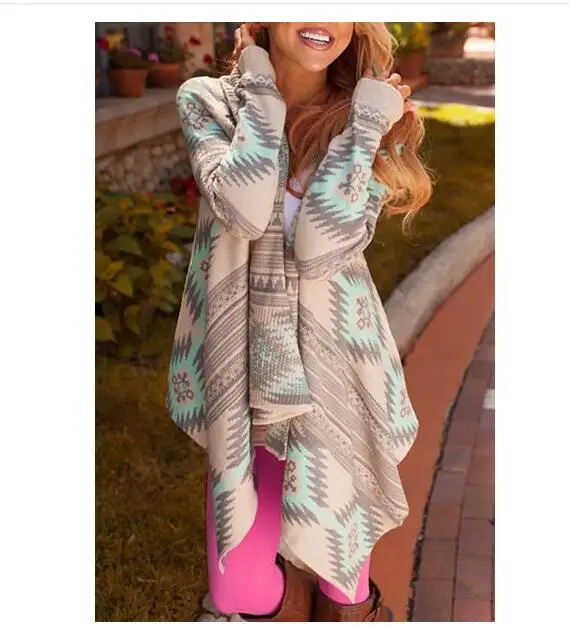 Promo Women 2018 Irregular Geometric Printed Cardigan Open Front Loose Aztec Sweaters Jumper Outwear Jack