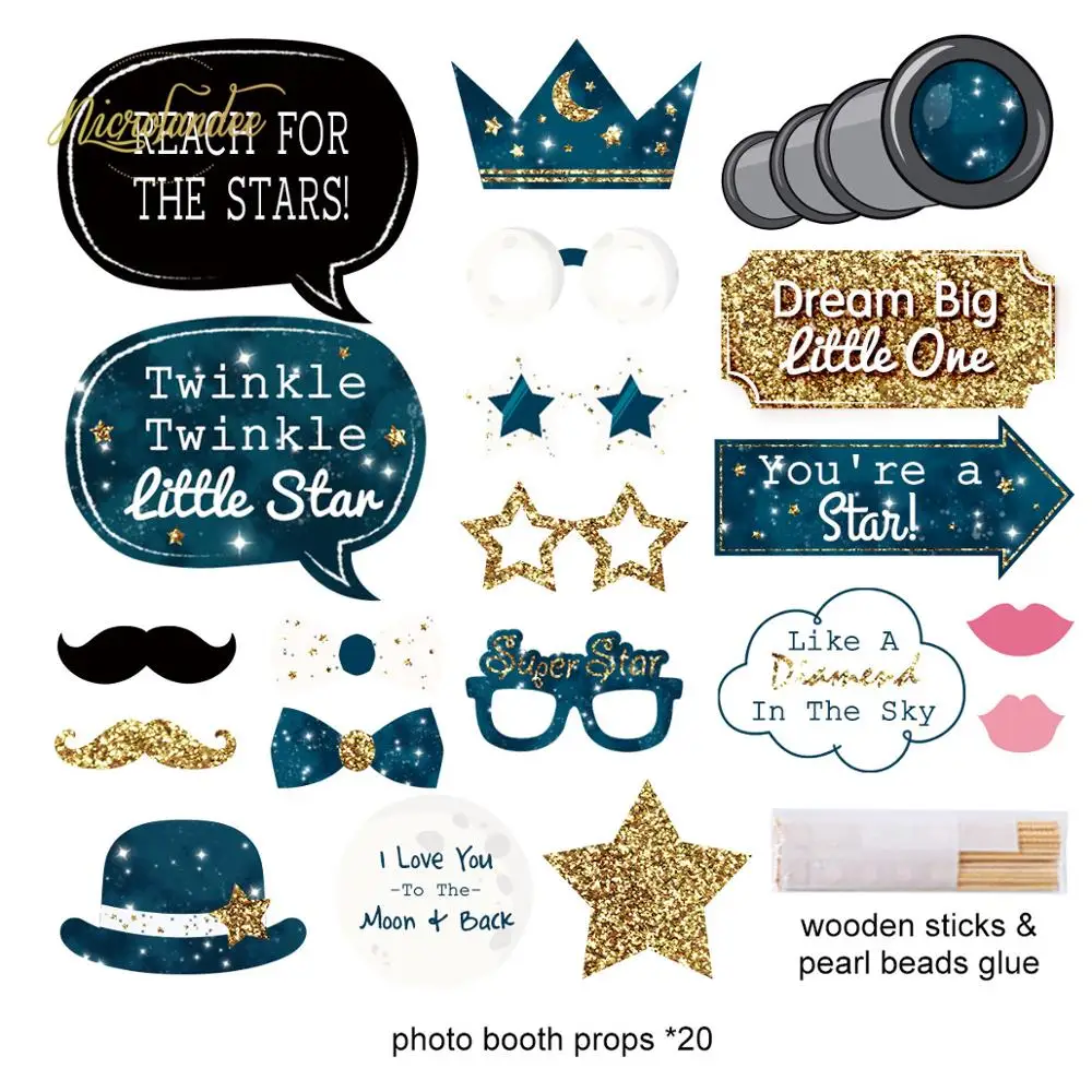 

NICROLANDEE Astronaut Happy Birthday Party Decoration Paper Garland Telescope Stars Photo Booth Photobooth Props DIY