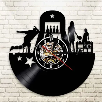 

1Piece Bowling Sports Wall Clock Bowling Club Interior Decor Vinyl Art Vinyl Record Clock Personalized Bowler Clock