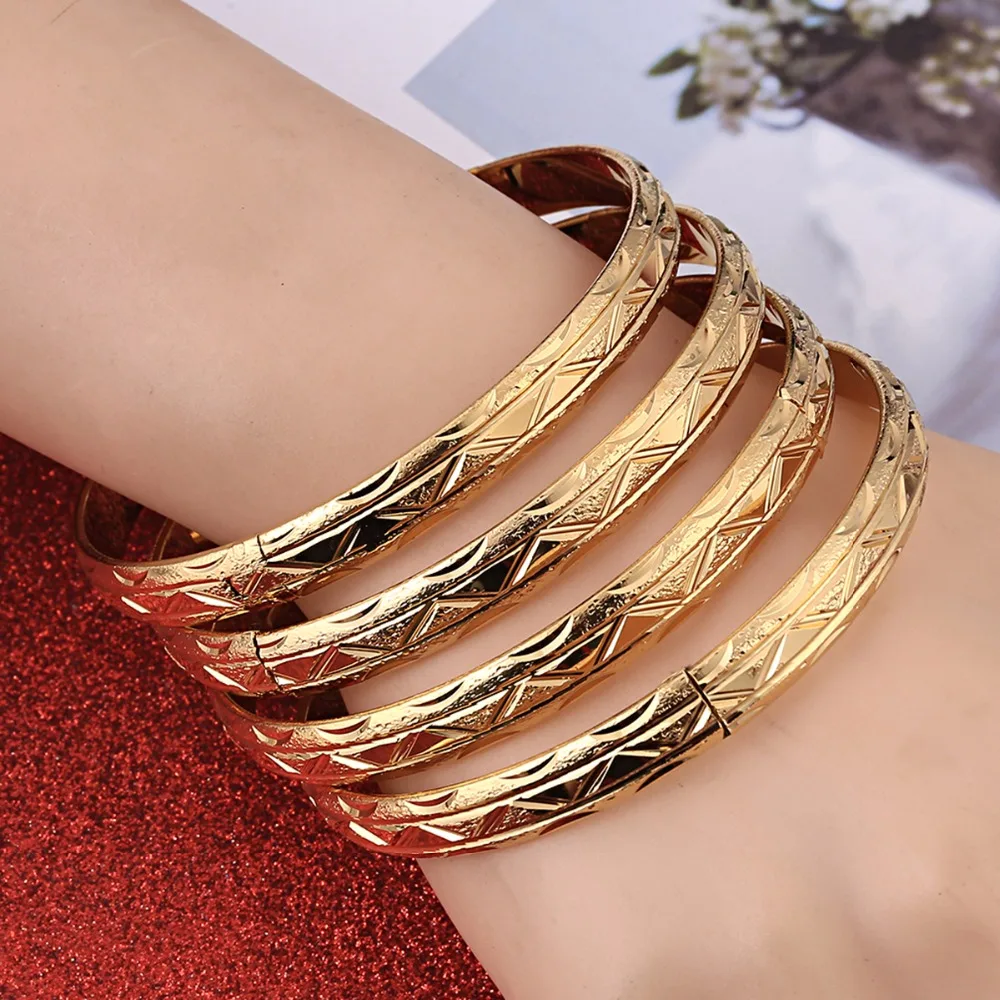 

Gold Color Copper Bangles for Women Fashion African Arabian Jewelry 4pcs Bangle Bracelet Gifts