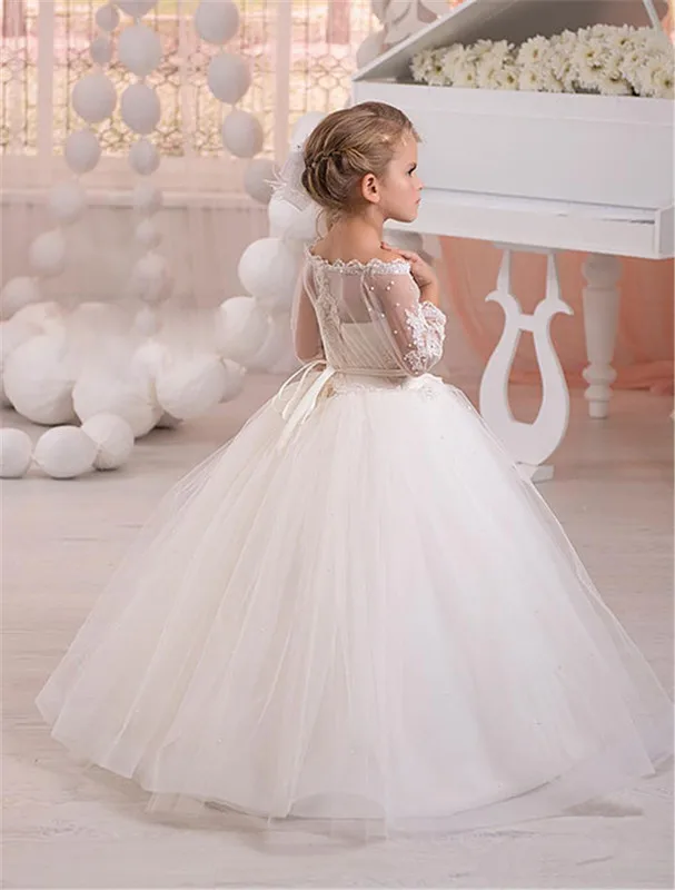New-White-Ivory-Flower-Girls-Dresses-for-Wedding-Lace-Puffy-Tulle-Off-Shoulder-Half-Sleeves-Little (2)