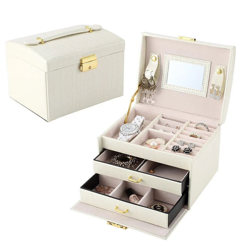 Новые модные кожаные украшения ящики для хранения трехслойные двойной выдвижной ящик ящики для хранения ювелирных изделий принцесса