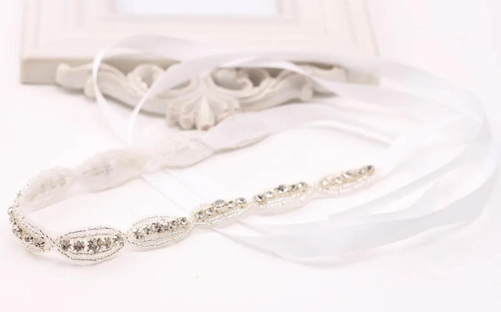 Baby Girls Kids Ribbon Tie Hair Band Children Rhinestone Headband Headwear for Wedding Party Stage Show Fashion Acce