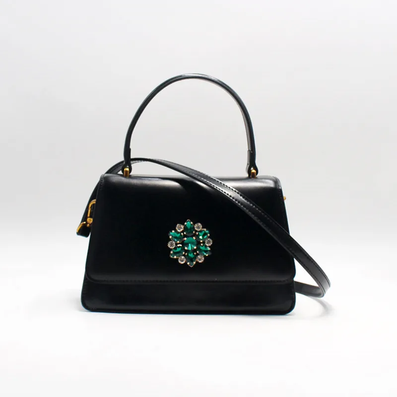 

Designer's Unique Design Vintage Women Diamonds Black Handbags Lady Genuine Leather Messenger Shoulder Bag OL Bags Cossbody Bag
