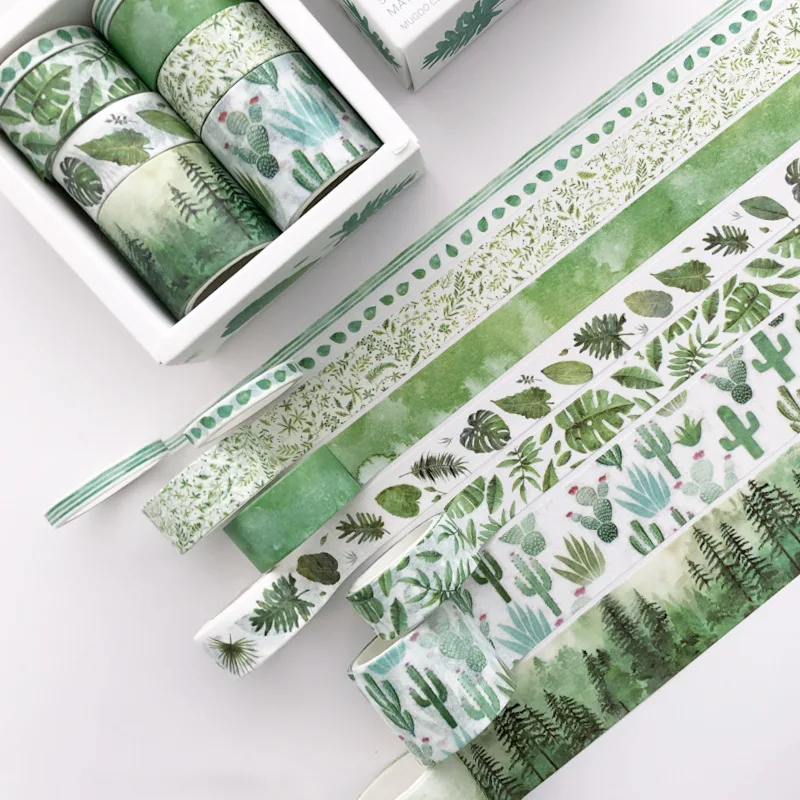 

8 pcs/pack Green Leaves Cactus Bullet Journal Washi Tape Set Adhesive Tape DIY Scrapbooking Sticker Label Masking tapes